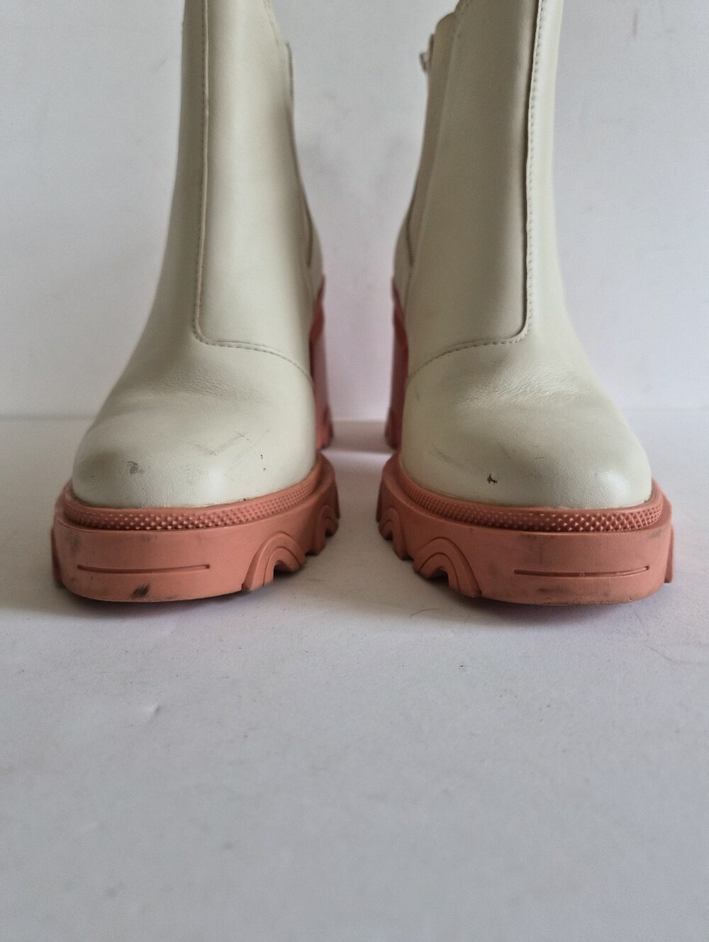 Sorel Brex White Chelsea Natural Pink Waterproof Chunky Heel Boots Size 8.5 - Picture 16 of 16